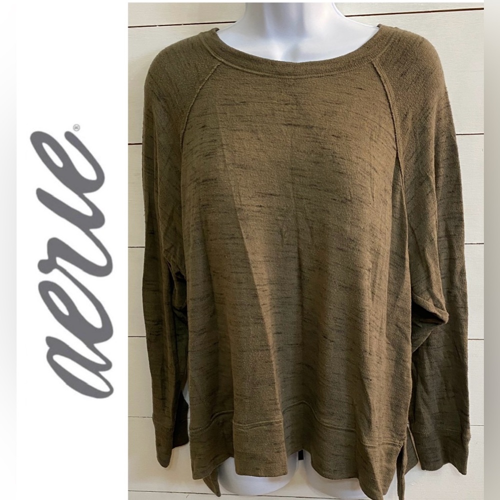 Aerie Women’s XS Merled Army Green Oversized‎ Lightweight Pullover